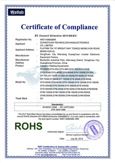 China Guangyuan Technology (HK) Electronics Co., Ltd. zertifizierungen