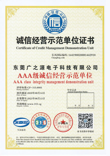 China Guangyuan Technology (HK) Electronics Co., Ltd. zertifizierungen