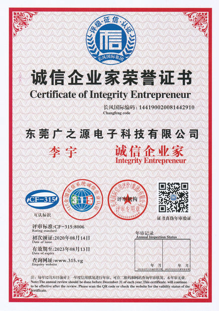 China Guangyuan Technology (HK) Electronics Co., Ltd. zertifizierungen