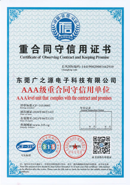 China Guangyuan Technology (HK) Electronics Co., Ltd. zertifizierungen
