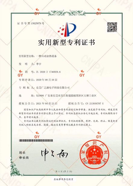 China Guangyuan Technology (HK) Electronics Co., Ltd. zertifizierungen